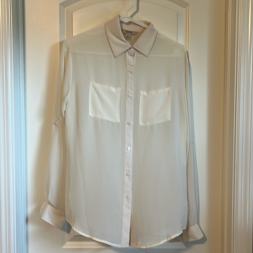 Decree cream chiffon button down top